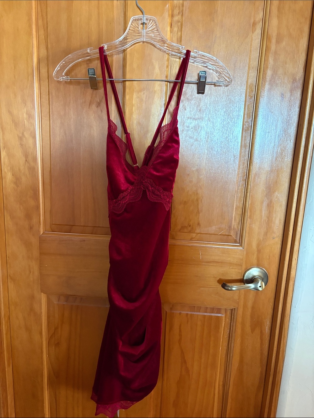 Cider Wine-Red Lace-Trim Slip Mini Dress